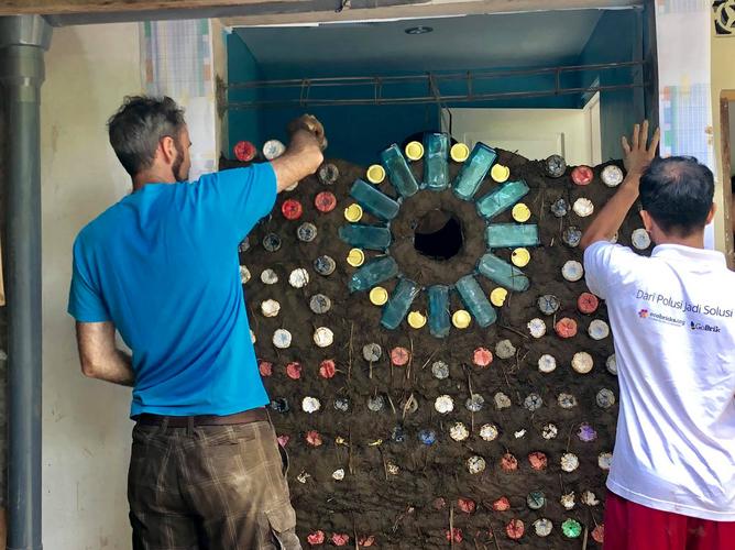 A simple ecobrick bathroom wall - 250 ecobricks, Bali, Indonesia